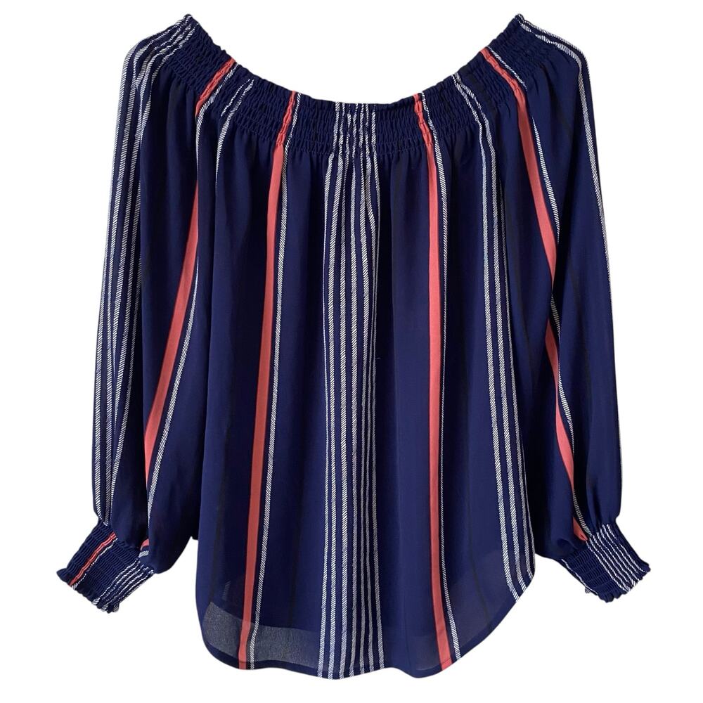 EXPRESS Striped Off The Shoulder Blouse Blue Pink Size Small Balloon Sleeve